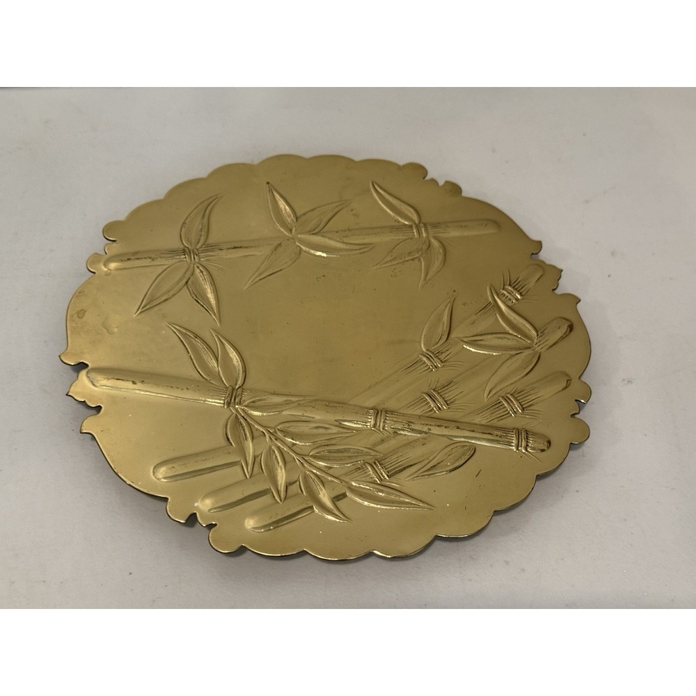 VTG Brass Bamboo Shoot Trivet table accent plant stand home Decor Oriental Motif